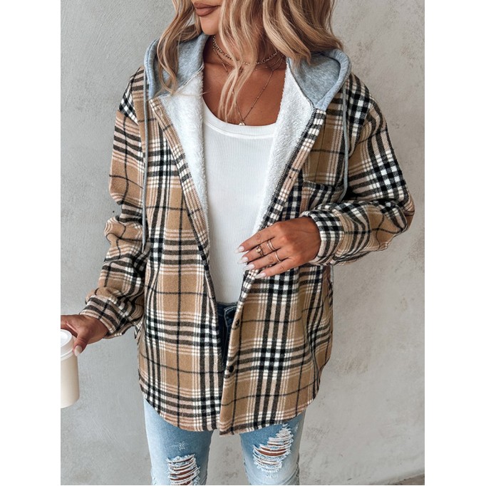 Women's contrast plaid hooded jacket