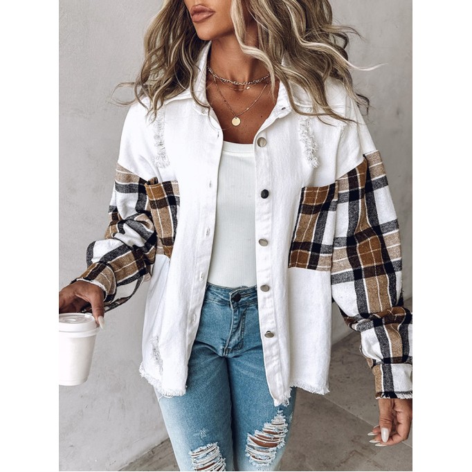 Women's contrast plaid patchwork jacket