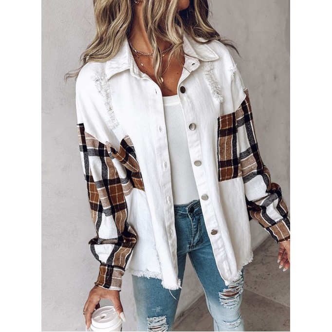 Women's contrast plaid patchwork jacket