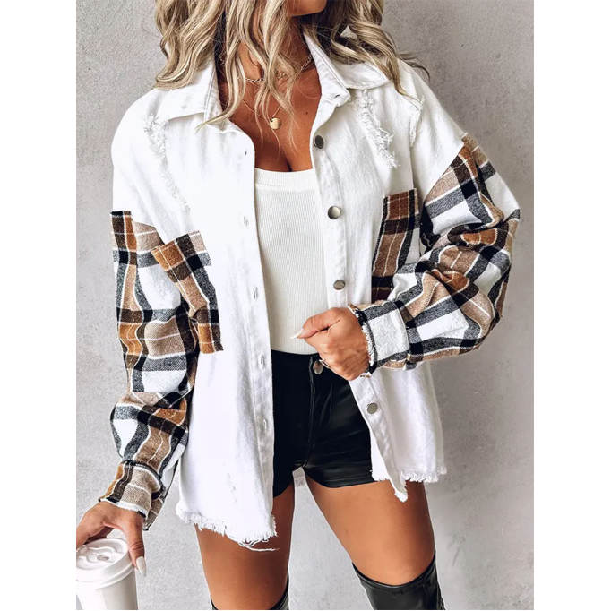 Women's contrast plaid patchwork jacket