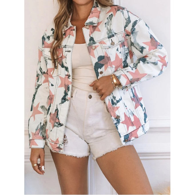 Women's contrast star print denim jacket