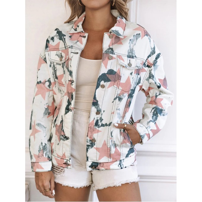Women's contrast star print denim jacket