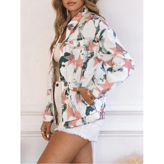Women's contrast star print denim jacket