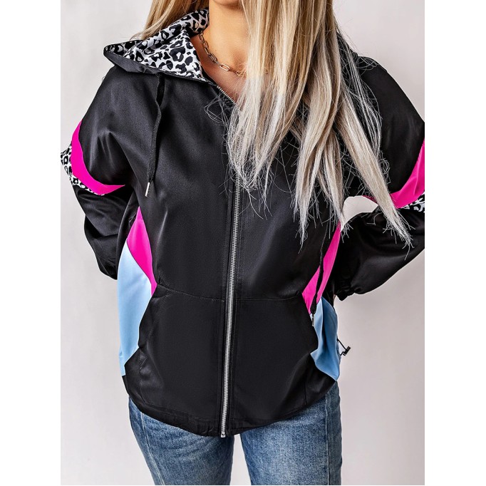 Women's contrasting leopard print zipped jacket