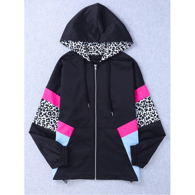 Women's contrasting leopard print zipped jacket