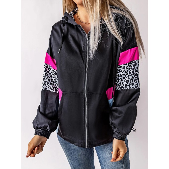 Women's contrasting leopard print zipped jacket