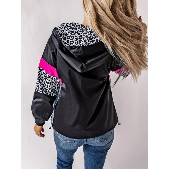 Women's contrasting leopard print zipped jacket