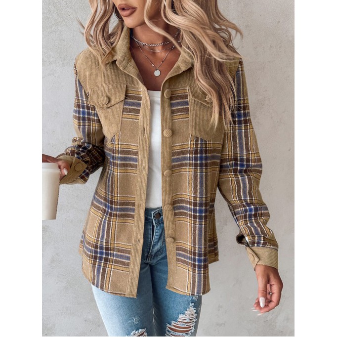 Women's Corduroy Plaid Single Breasted Jacket