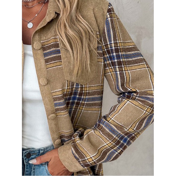 Women's Corduroy Plaid Single Breasted Jacket