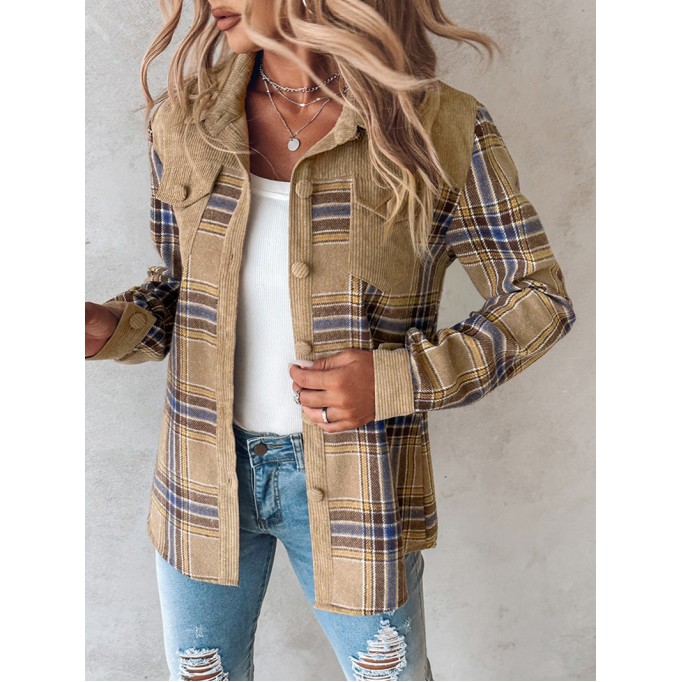 Women's Corduroy Plaid Single Breasted Jacket