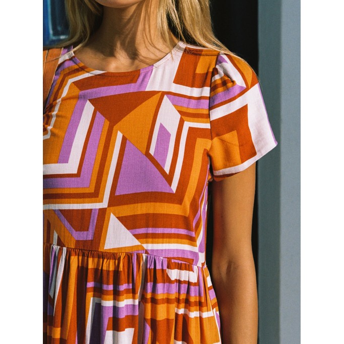 Women's crew-neck pullover short sleeve holiday print dress