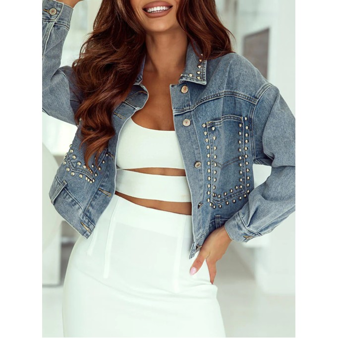 Women's denim beaded short jacket