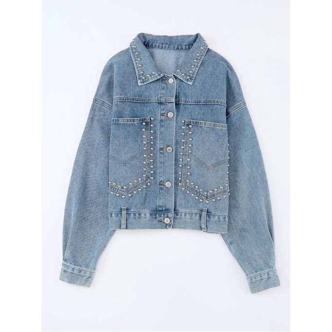 Women's denim beaded short jacket