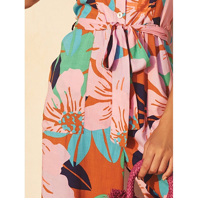 Women's floral-print holiday loose wide-leg jumpsuits