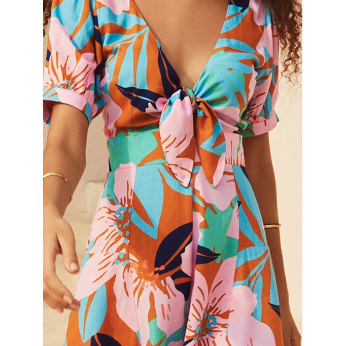 Women's floral-print holiday loose wide-leg romper shorts