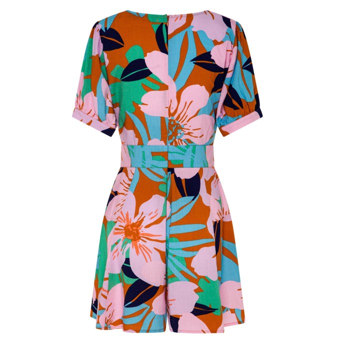Women's floral-print holiday loose wide-leg romper shorts