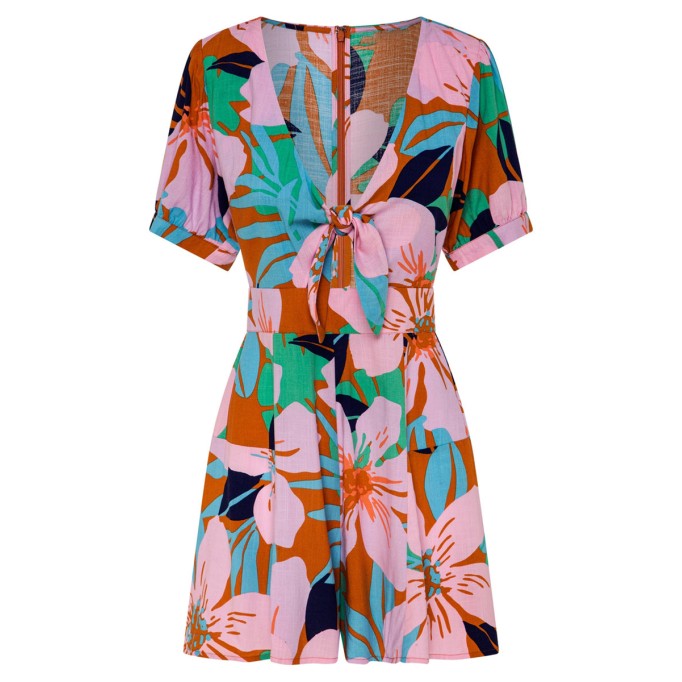 Women's floral-print holiday loose wide-leg romper shorts