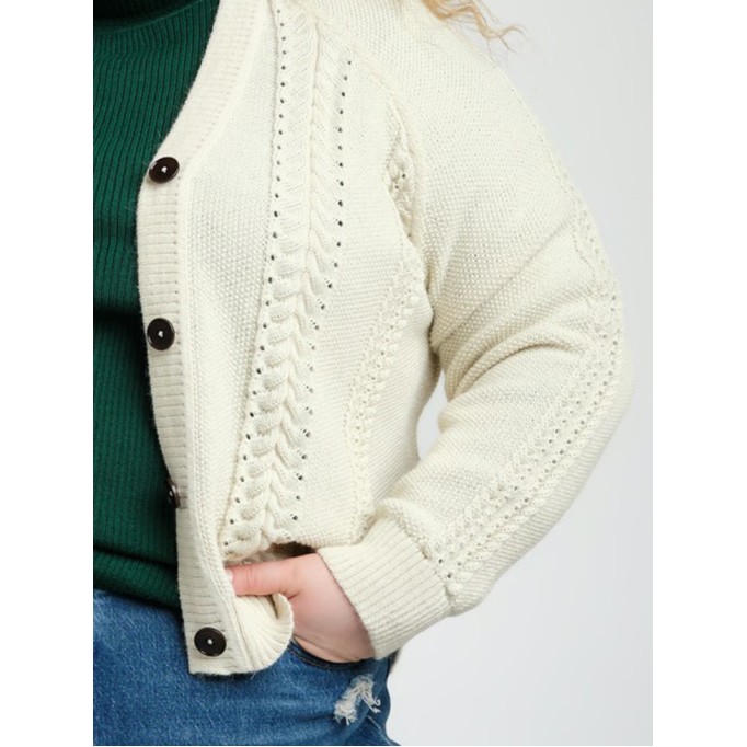 Women's gray white woven wool sweater