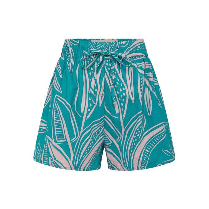 Women's green printed shirt + short 2-piece set