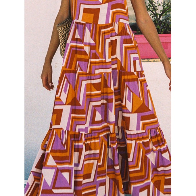 Women's halter holiday geometric print dress