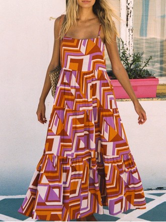 Women's halter holiday geometric print dress