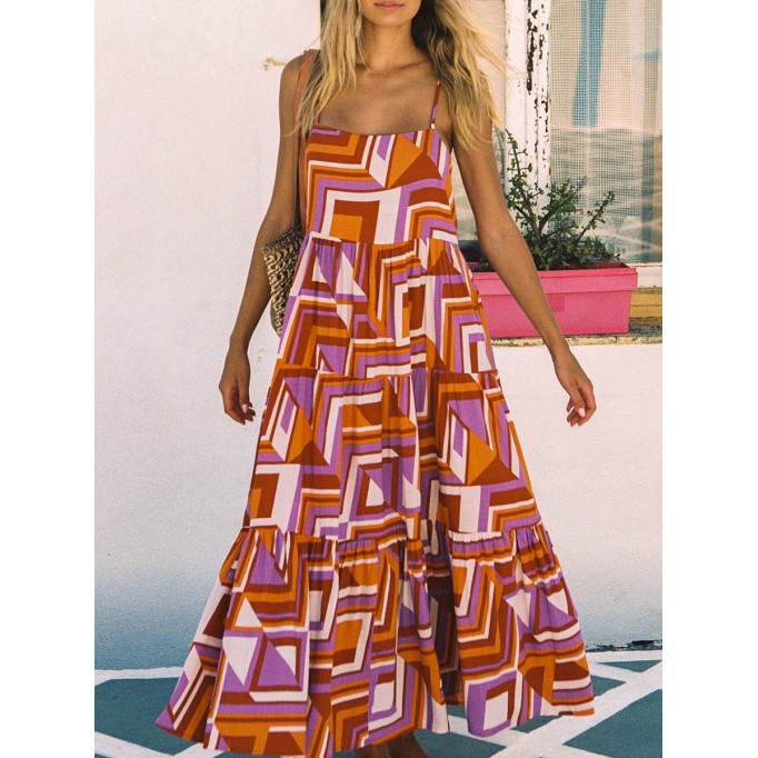Women's halter holiday geometric print dress
