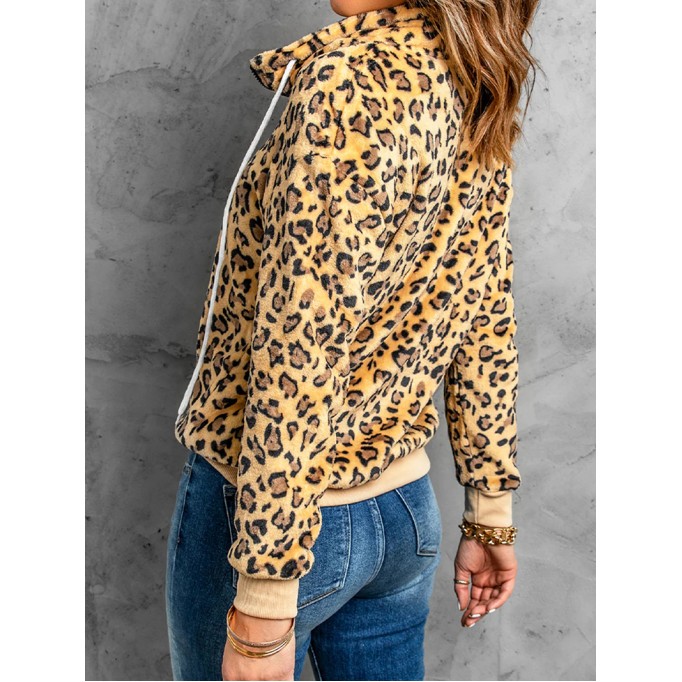 Women's leopard print drawstring long sleeve sweatshirt