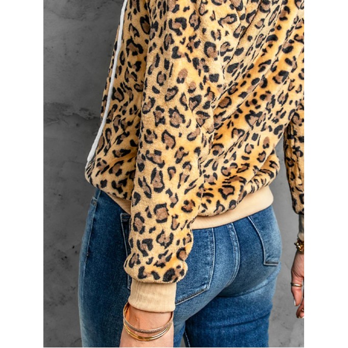 Women's leopard print drawstring long sleeve sweatshirt