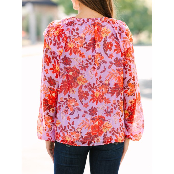 Women's long sleeve floral V-neck shirt