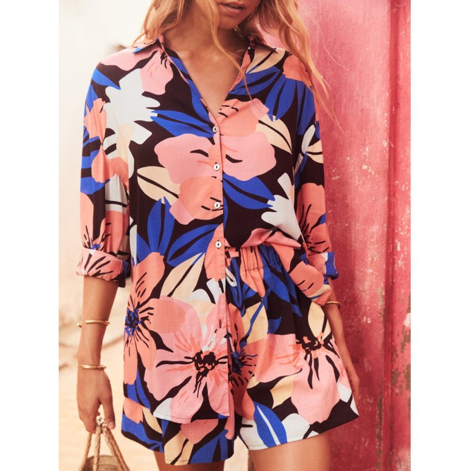 Women's pink printed shirt + short 2-piece set