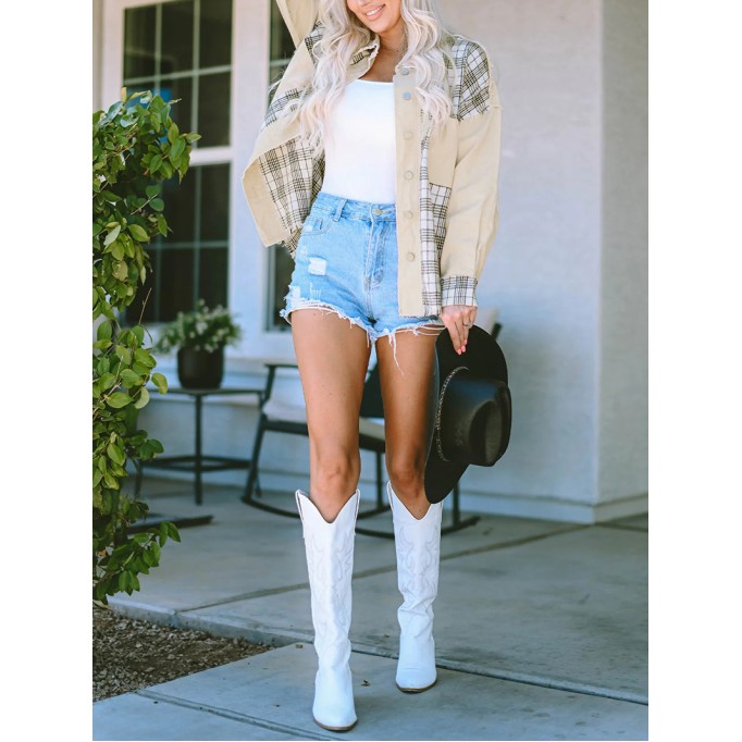 Women's plaid patchwork jacket