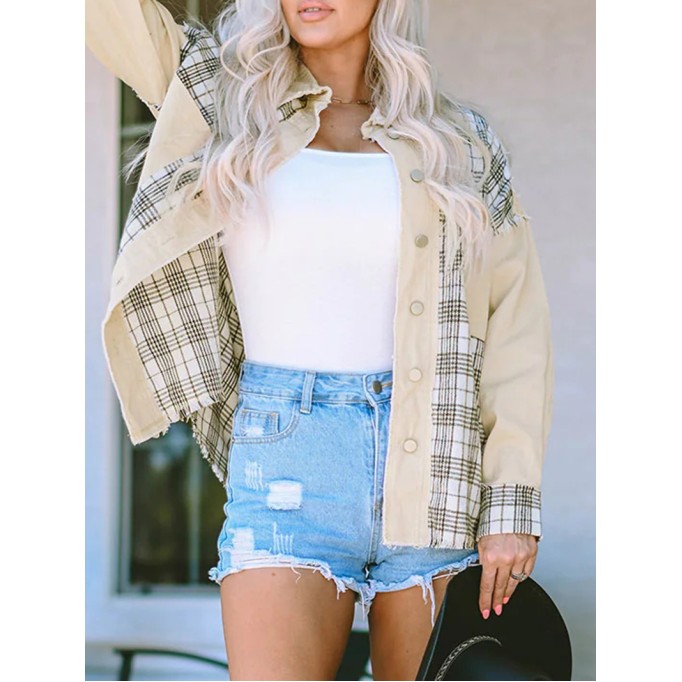Women's plaid patchwork jacket