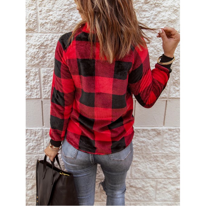 Women's plaid patchwork long sleeve sweatshirt