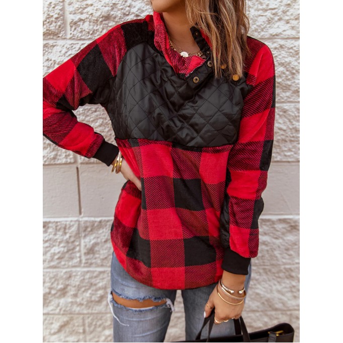 Women's plaid patchwork long sleeve sweatshirt