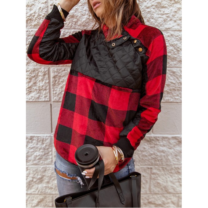 Women's plaid patchwork long sleeve sweatshirt