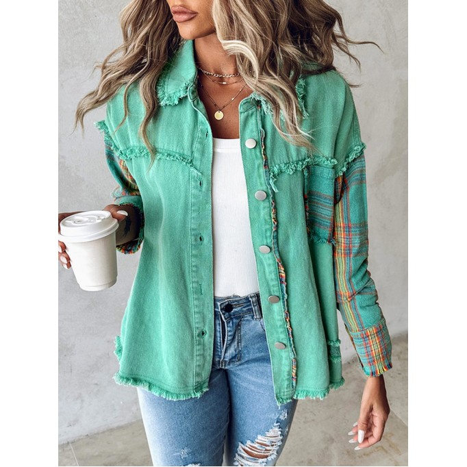 Women's plaid patchwork single-breasted jacket