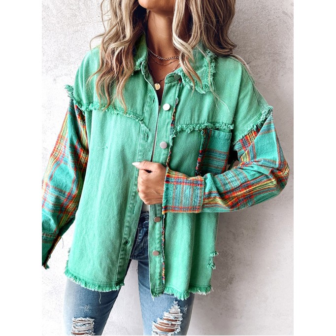 Women's plaid patchwork single-breasted jacket