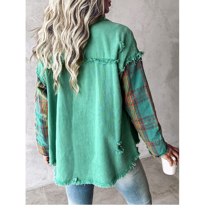 Women's plaid patchwork single-breasted jacket