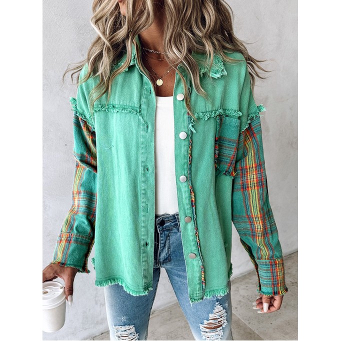 Women's plaid patchwork single-breasted jacket