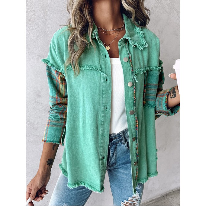 Women's plaid patchwork single-breasted jacket