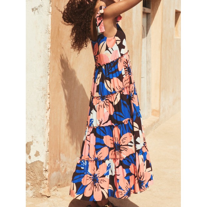 Women's printed holiday dress with shoulder floral print