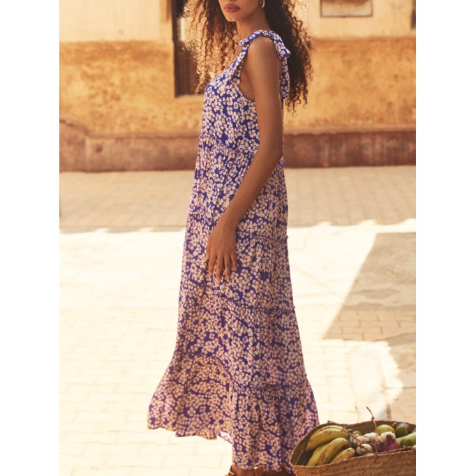 Women's printed holiday dress with straps