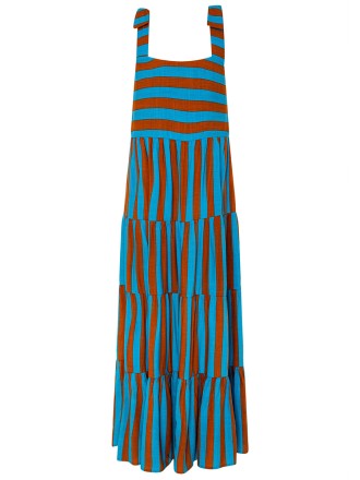 Women's printed holiday dress with straps and stripes
