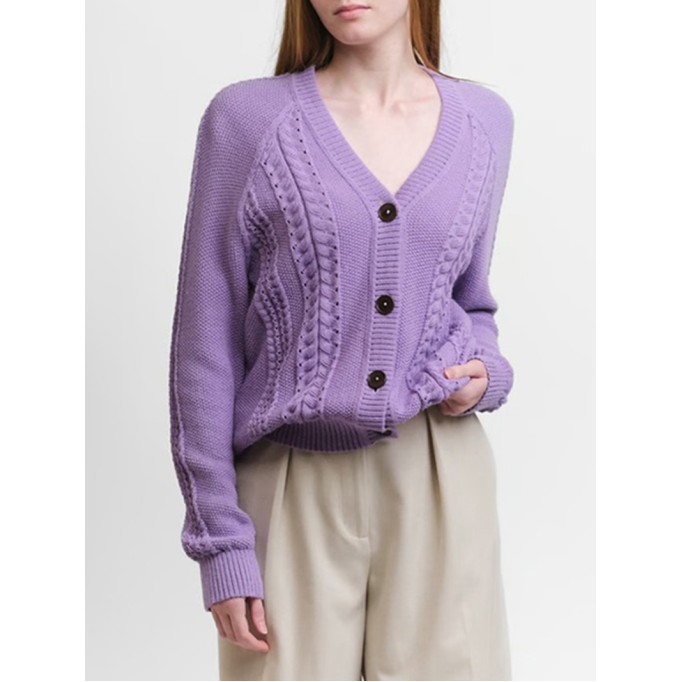 Women's purple braided cardigan