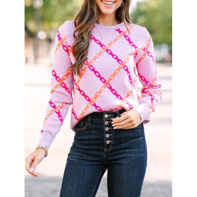 Women's purple chain print sweater
