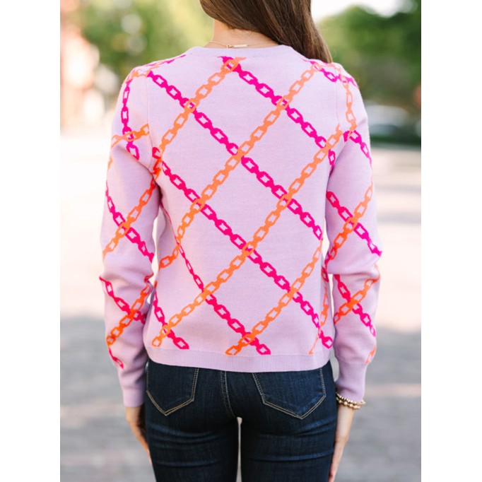 Women's purple chain print sweater