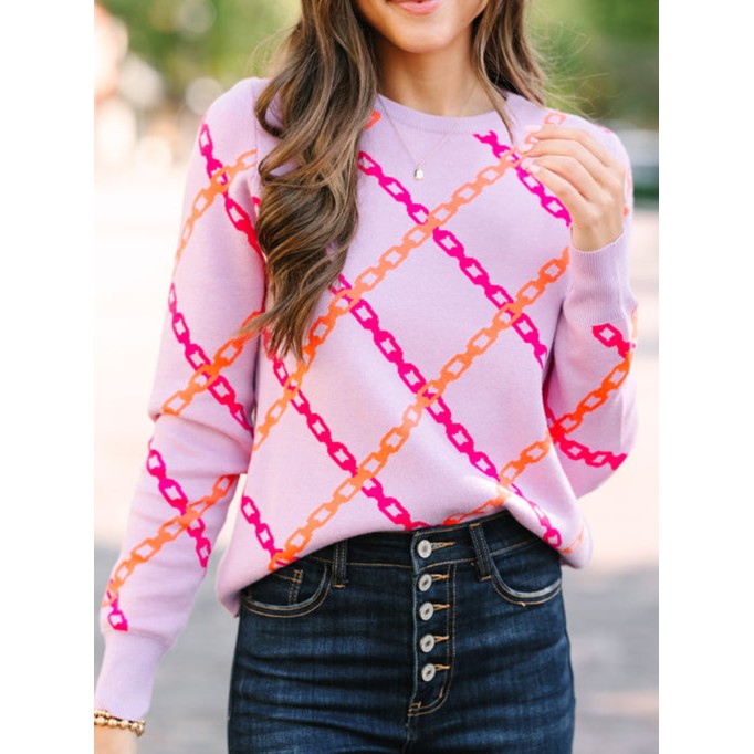 Women's purple chain print sweater