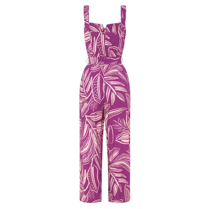 Women's purple floral print holiday loose wide-leg jumpsuits