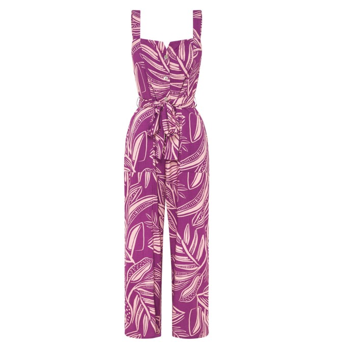 Women's purple floral print holiday loose wide-leg jumpsuits