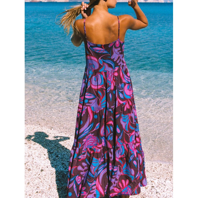 Women's purple halter holiday print dress